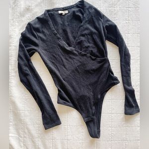 Madewell Black Long Sleeve Wrap Front Bodysuit